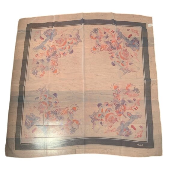 Vintage Itadi Abstract Print Sheer Scarf 29" x 29" - Picture 1 of 9